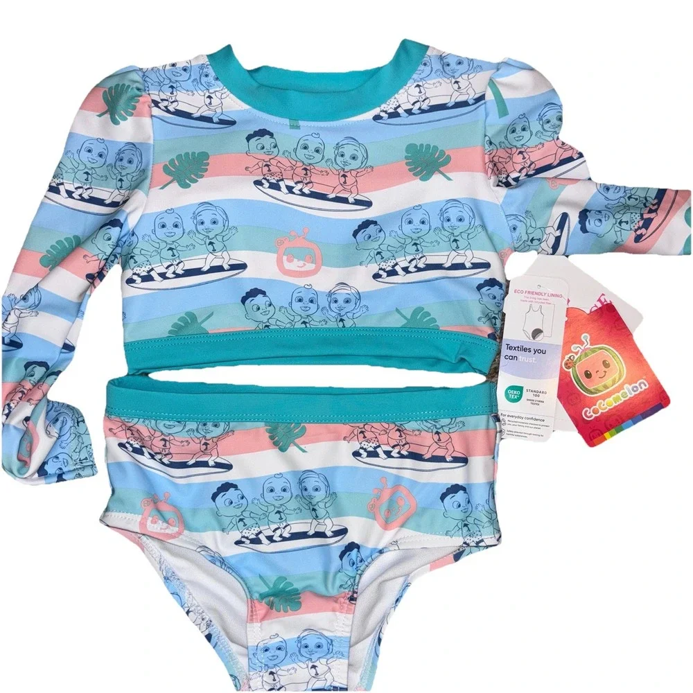 Cocomelon 2-piece Long‎ Sleeve Rashguard swimsuit Swim lessons UPF 50+  3T
